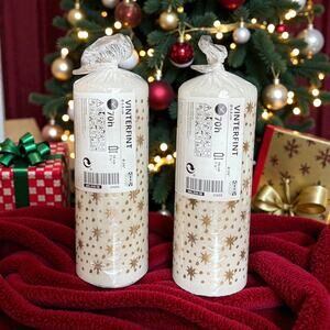 IKEA VINTERFINT Unscented White & Gold Tall Pillar Candle (Set of 2)